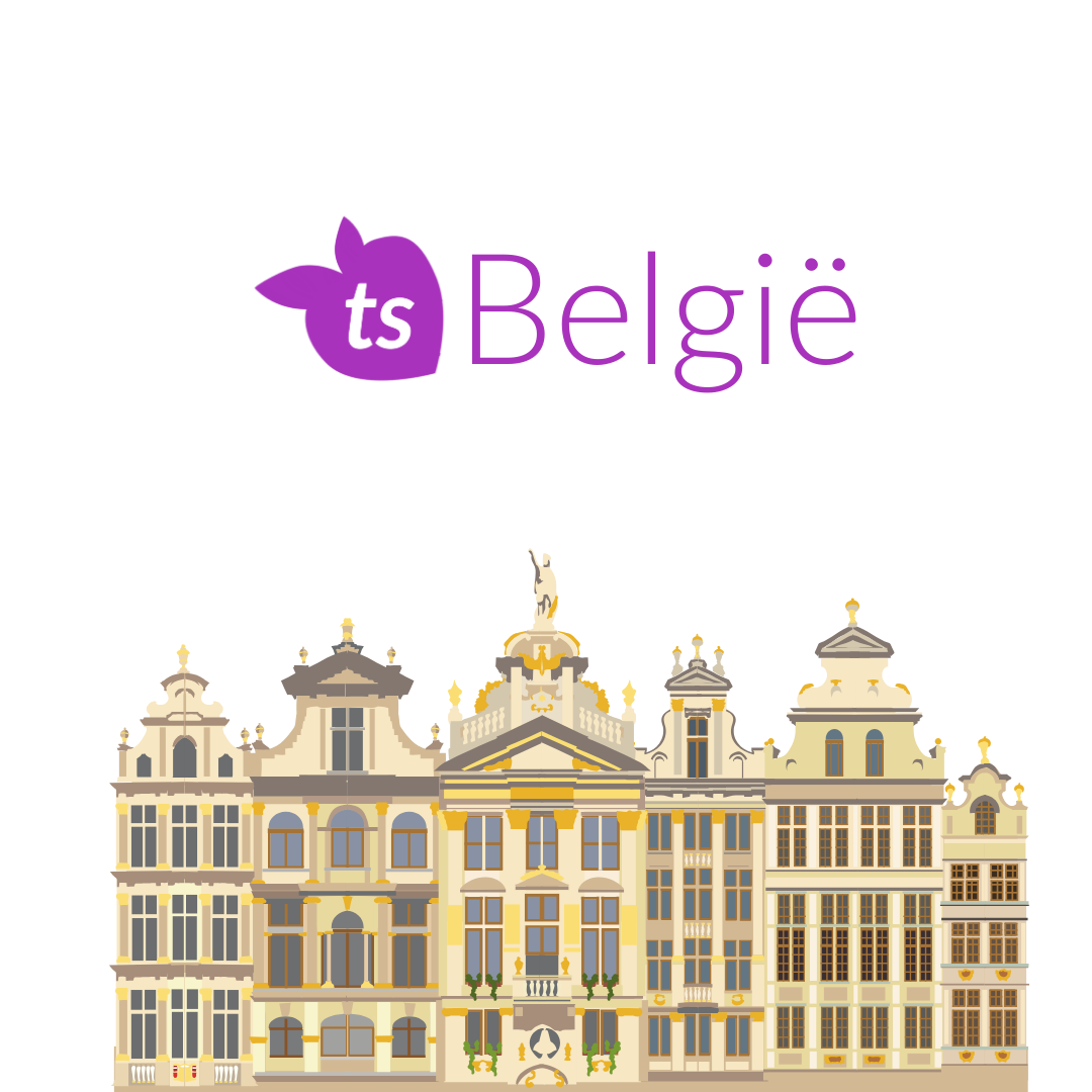 Logo of ts Belgie with a stylized building on a white background by tsgabrielle 