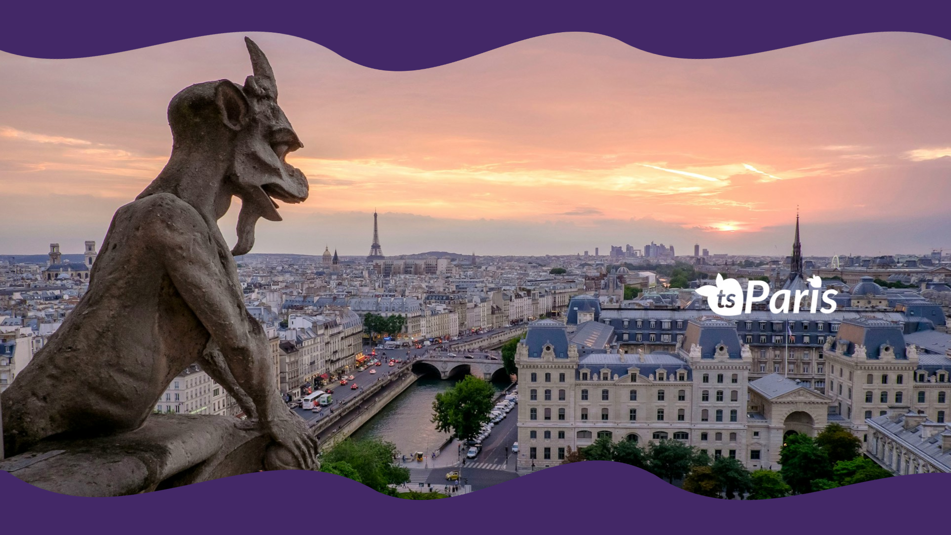 Gargoyle statue overlooking Paris with Eiffel Tower in the background