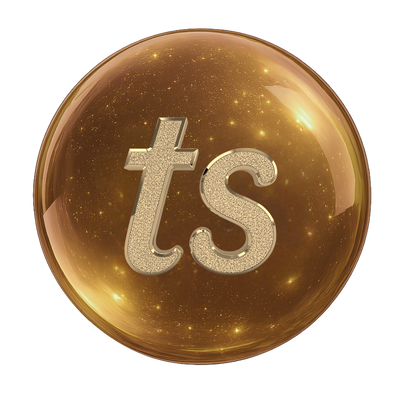 Gold-colored round object with 'ts' engraving on a white background