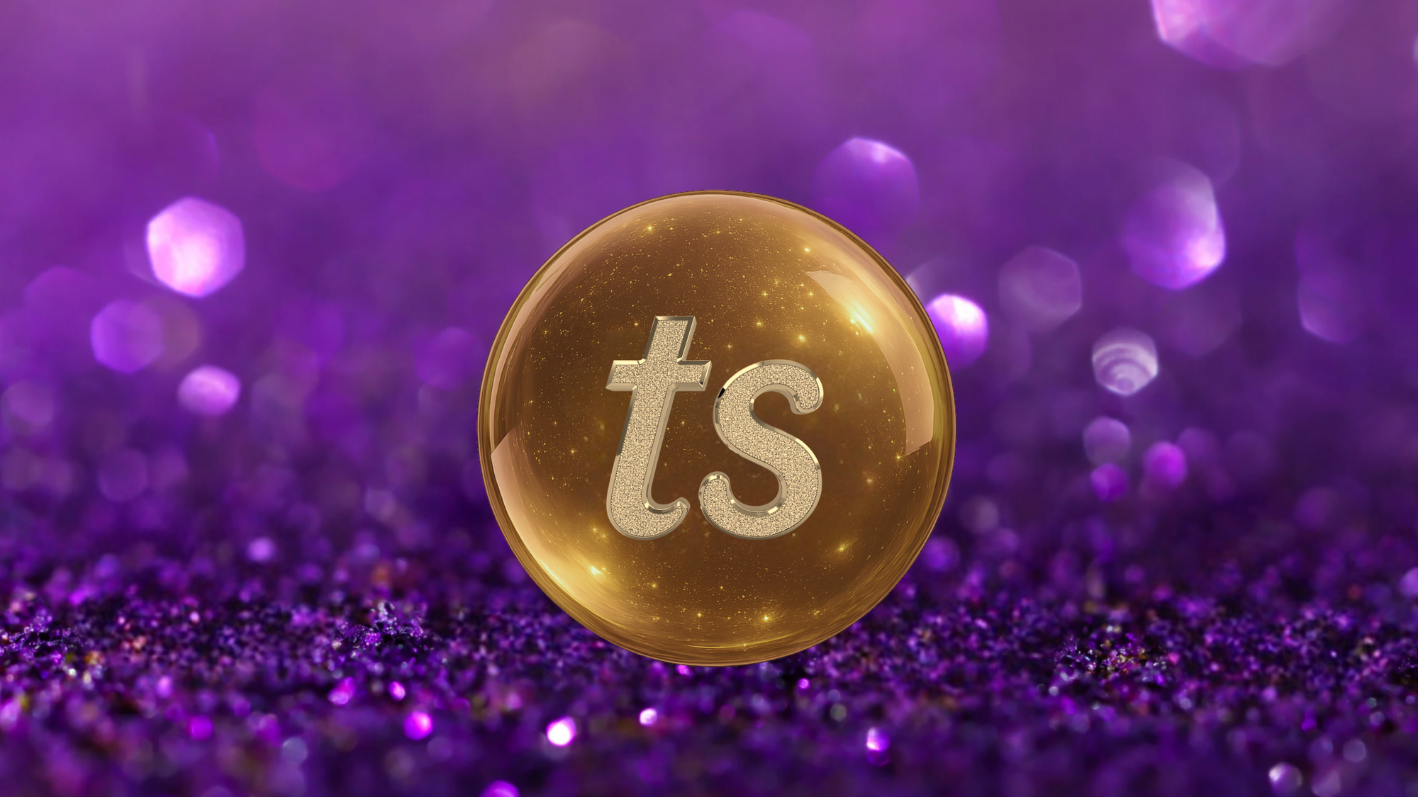 Gold coin with 'ts' symbol on a purple glittery background