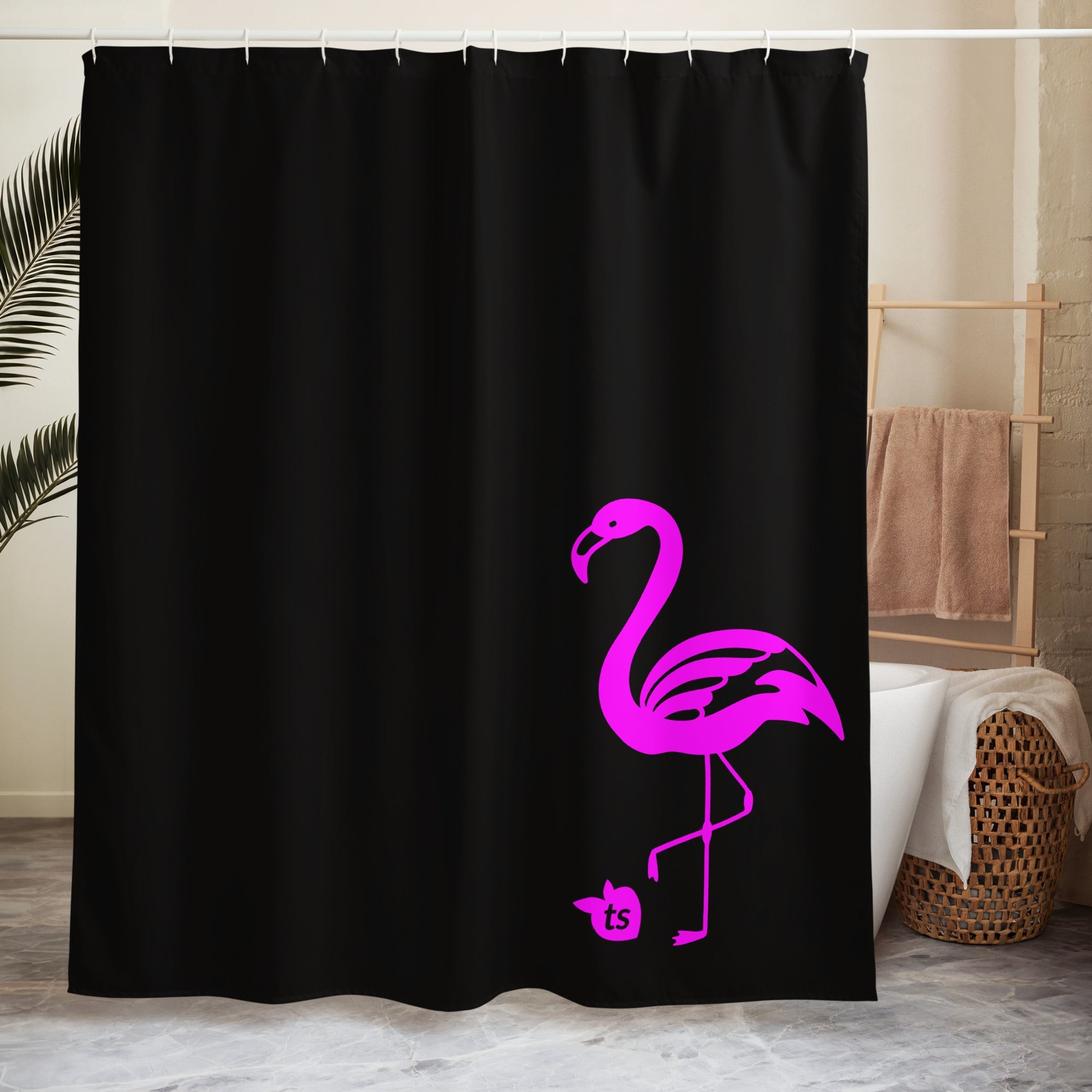 tsgabrielle® • Flamant Rose • Rideau de douche • Noir • 180 x 188 cm