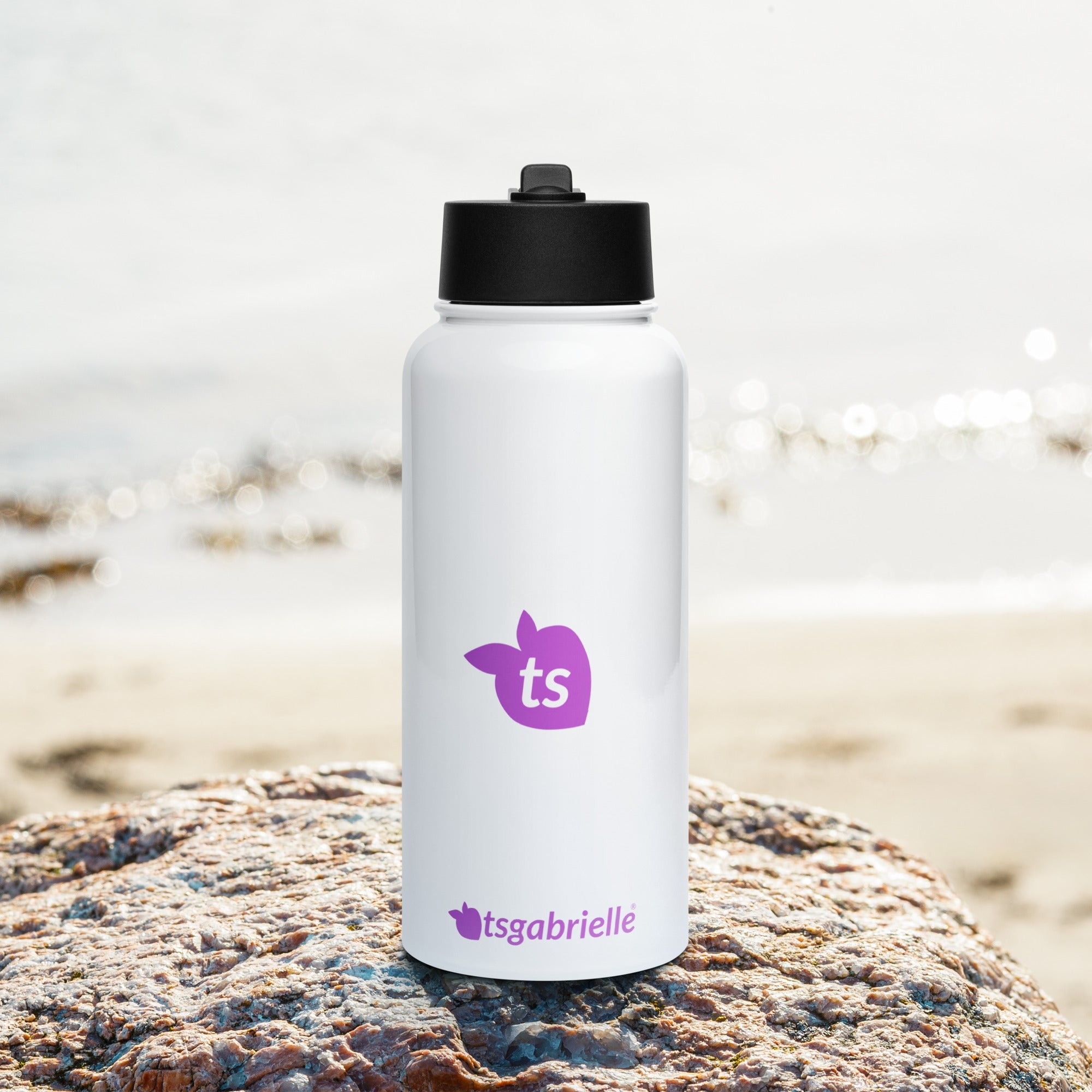 tsgabrielle® • Bouteille d'eau avec couvercle à paille • Blanc • Acier inoxydable • 32 oz
