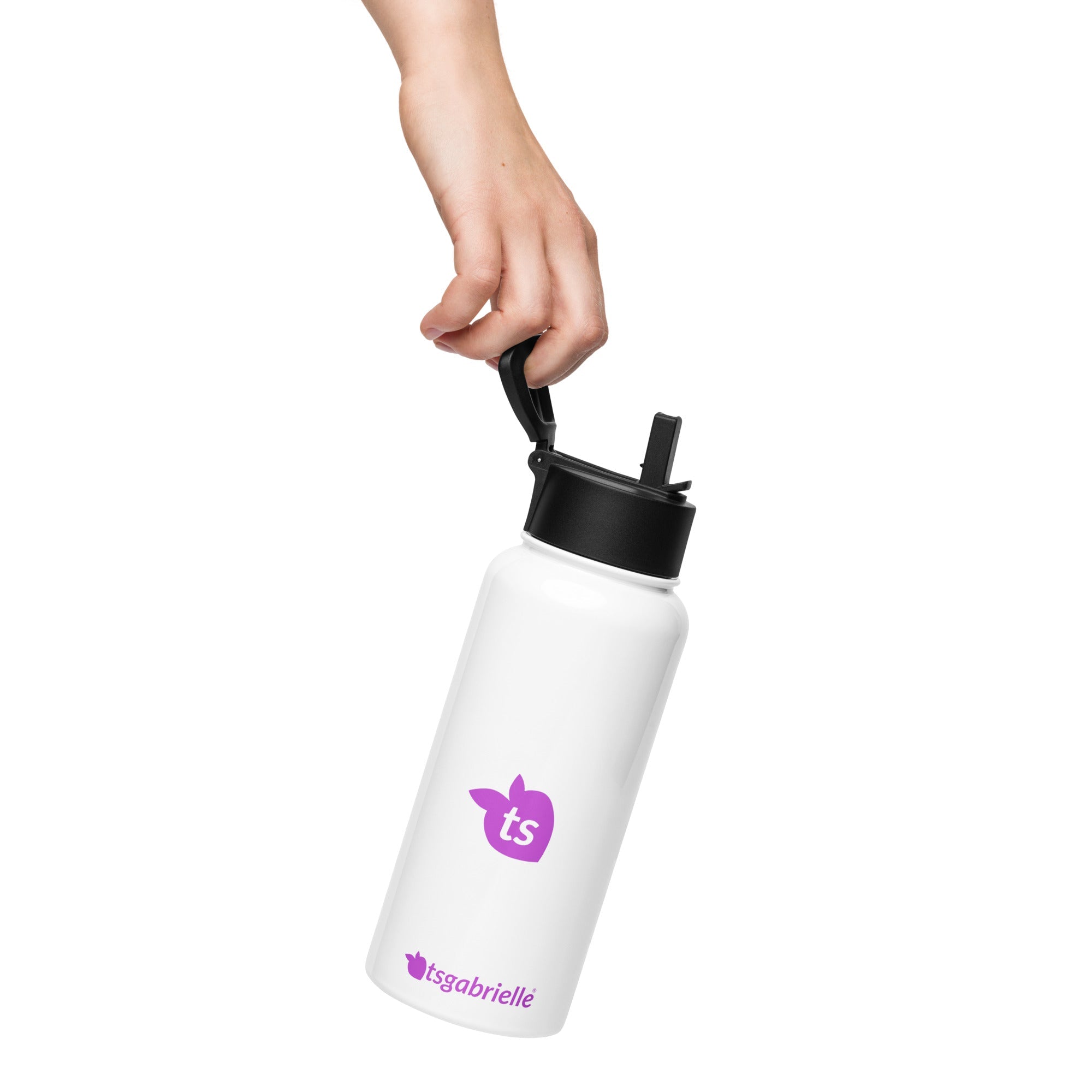 tsgabrielle® • Bouteille d'eau avec couvercle à paille • Blanc • Acier inoxydable • 32 oz