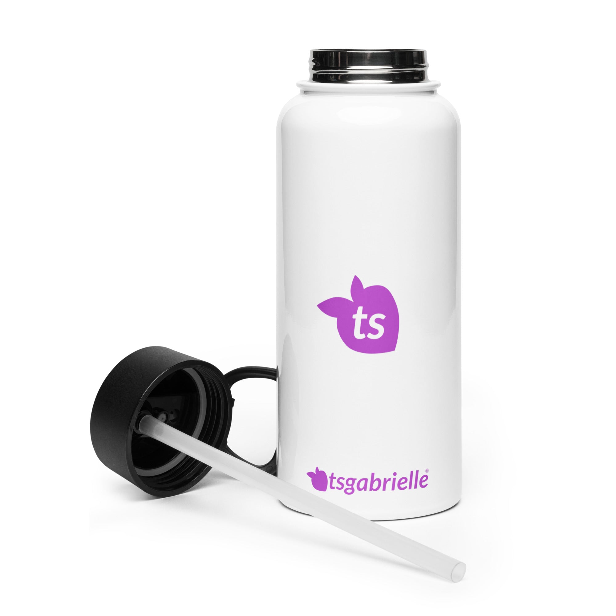 tsgabrielle® • Bouteille d'eau avec couvercle à paille • Blanc • Acier inoxydable • 32 oz