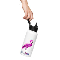 tsgabrielle® • Flamant 🦩 Rose • Water Bottle with Straw Lid • Stainless Steel • White • 32 oz •