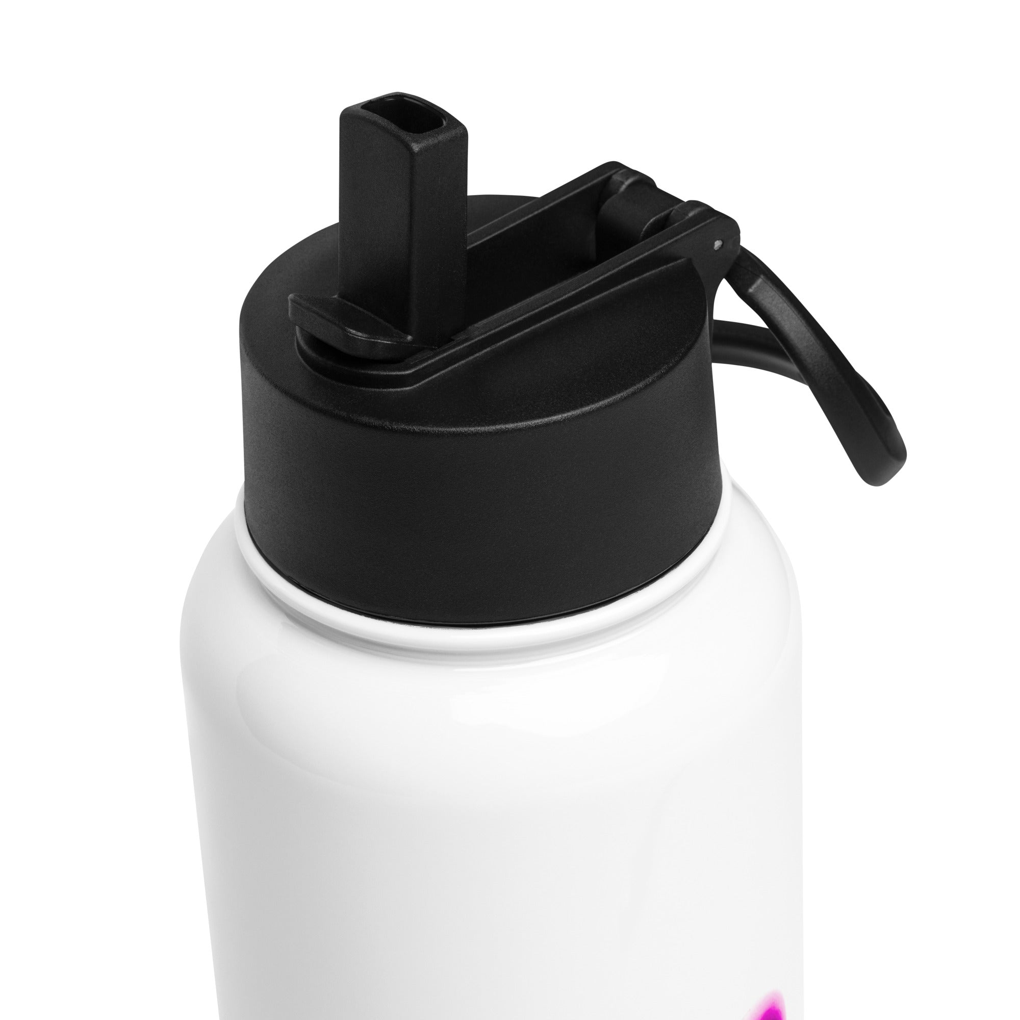 tsgabrielle® • Flamant 🦩 Rose • Water Bottle with Straw Lid • Stainless Steel • White • 32 oz •