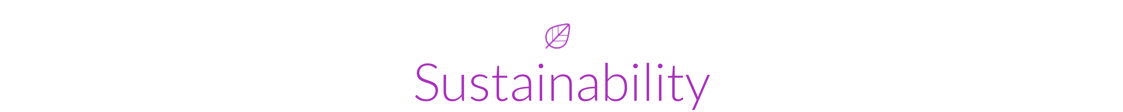 The word 'Sustainability' with a green leaf icon on a white background